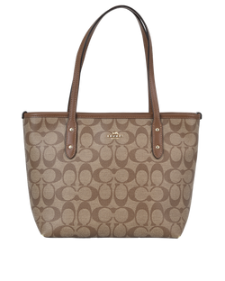 Mini City Zip Top Tote Bag, Canvas, Brown, C2022-29500,3*